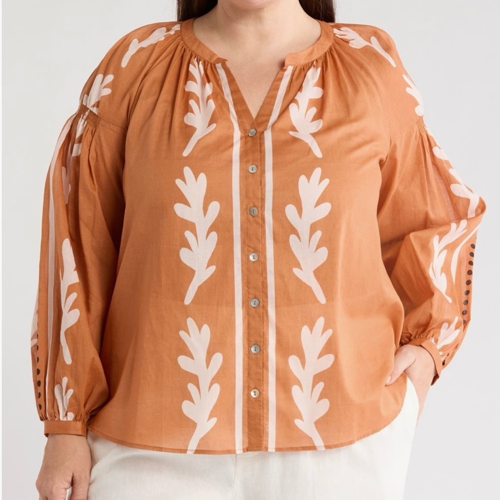DR2 Daniel Rainn Brown Tan Granola Cotton Button Front Work Top Blouse sz 1X NWT